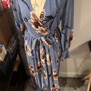Fashion Nova Blue Floral Long Sleeve Dress